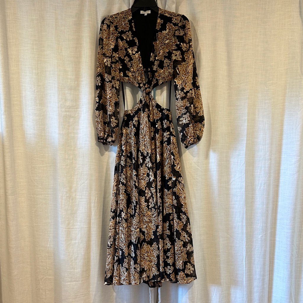 Gianni Bini Black And Gold Floral Long Sleeve Dress
